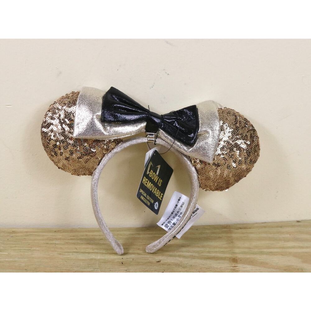 New Disney Parks Mickey 90th Anniversary Gold Black Limited Edition Headband Bow